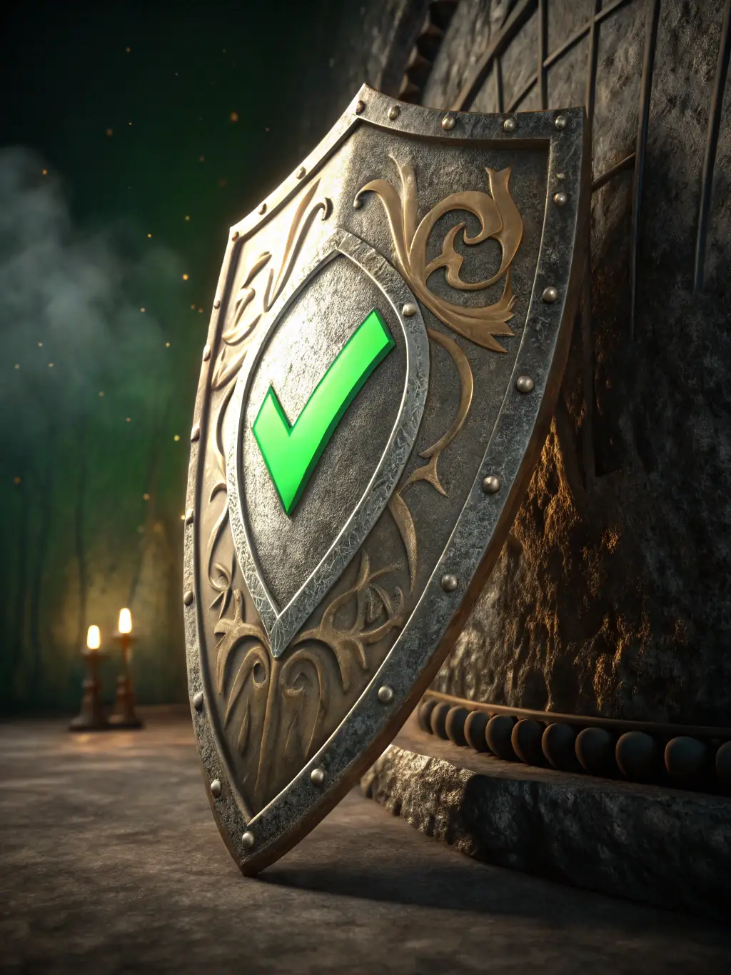 A sturdy shield protecting a miniature business building from falling financial symbols, illustrating the protective nature of Key Person Cover.