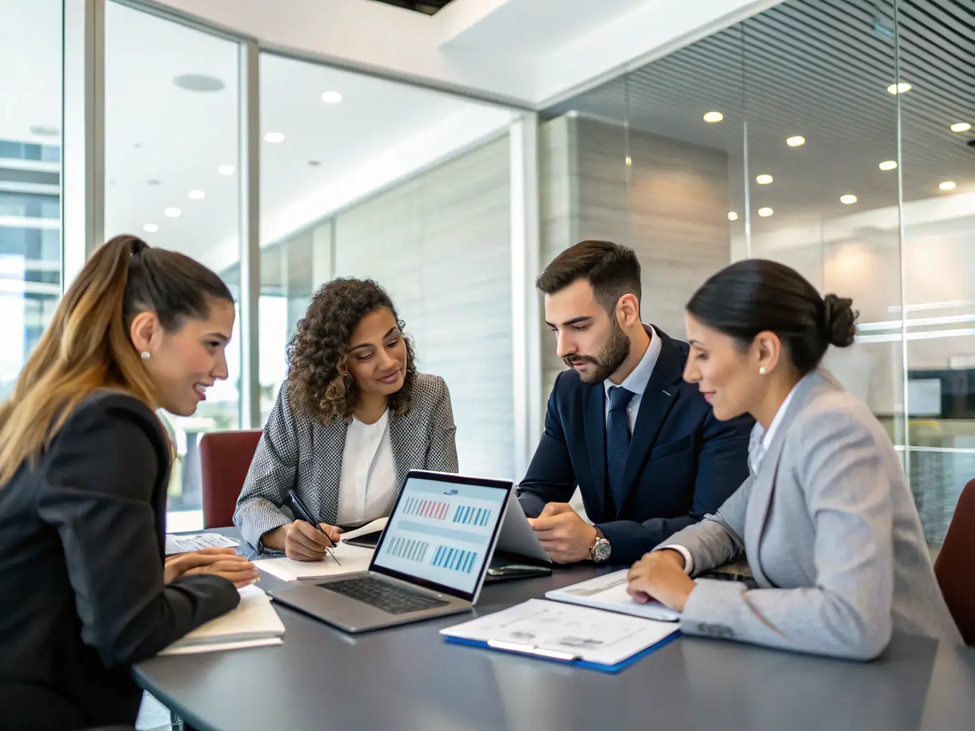 A professional business meeting in a modern office, focusing on strategic planning and risk management, symbolizing the importance of shareholder protection.